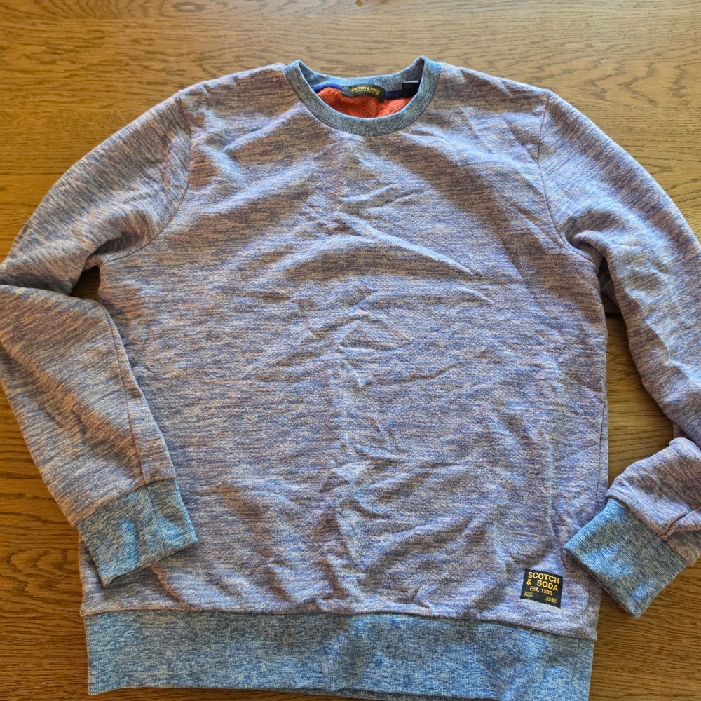 Scotch & Soda Mens Blue Orange Space Dye Marl Crewneck Sweatshirt Logo Patch